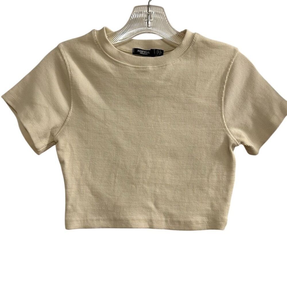 Nasty Gal Women's Beige Ribbed‎ Crop Top Size 4 Casual Spring Tee
